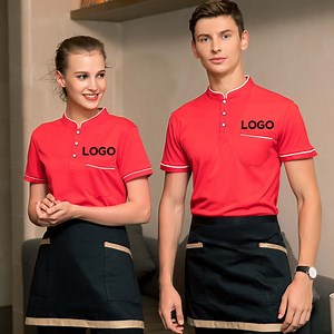 [Hot Item] Custom Embroidered Cafe Bar T-Shirt Restaurant Polo Shirt Uniform for Hotel Waiter