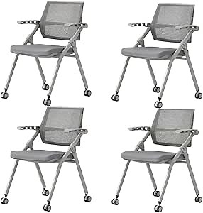 【4 Pack】 Ergonomic Desk Chair Folding Office Chair,Mesh Guest Reception Stack Chairs with Arms for Office School Church Conference Executive Waiting Room Grey