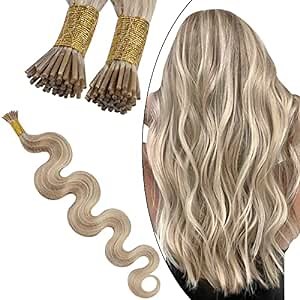 Ugeat I Tip Body Wave Hair Extensions 24 Inch Highlight Ash Blonde #18 with Blonde #613 Keratin Itip Hair Fusion Hair Extensions I Tip Hair Extensions Real Human Hair 50s 40g