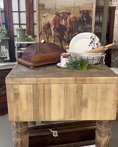 2.2K views · 16 reactions | 32x32x37 butcher block that has been finished with food grade sealer! And more comes with it to reapply as needed. $998 Cattle print is $98 | Heritage Market | Facebook