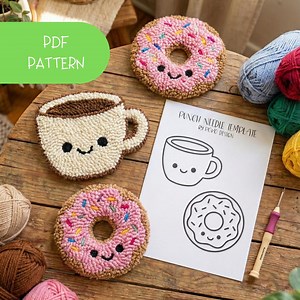 DIY Punch Needle Template, Donut Coffee Embroidery Design, Coaster Template - Etsy