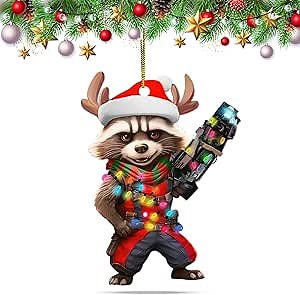 Christmas Ornaments 2024 - Vacation Movie Flat Acrylic Ornament, Themed Christmas Tree Keepsake - Raccoon and Star Ornament