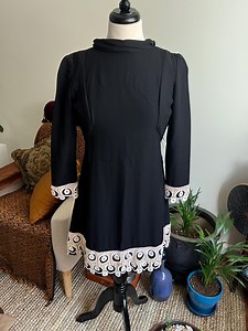 1960s Emma Domb Black Mini Dress: Crystal Sequin Trim, Long Sleeve - Etsy