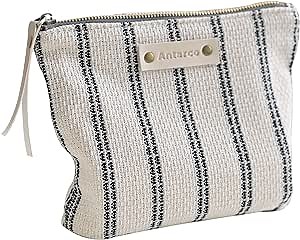 Amazon.com : Antarco Makeup Bag for Women,striped Canvas Travel Makeup Bag,for Purse Zipper Cosmetic Bag,Tool Pouch for Women and Girls (Double Stripes) : Beauty & Personal Care
