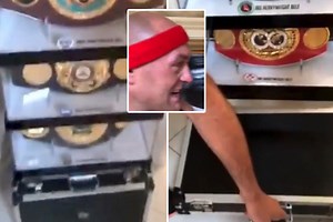Tyson Fury shows off huge belt collection but HIDES IBF world title after being stripped before Anthony Joshua won strap