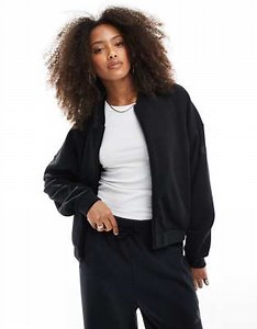 adidas Essentials contemporary logo bomber jacket in black | ASOS