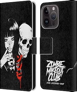 Head Case Designs Officially Licensed Zombie Makeout Club Girl and Skull Art Leather Wallet Case Compatible with Apple iPhone 15 Pro