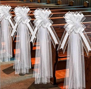 12 Set Large Wedding Pew Bows With Long Tulle Tails Wedding Pew Bows Church Chair Aisle Decorations Wedding Car Decoration Big Bows - Etsy