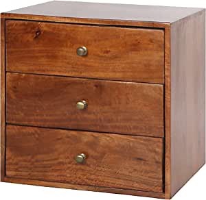The Urban Port 20-Inch Mango Wood Storage Chest, 3 Drawers, Grain Details, Cherry Brown