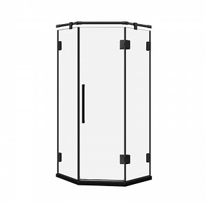 [Hot Item] Corner Shower Cubicle with Clear Glass, Pivot Shower Doors in Black Finish