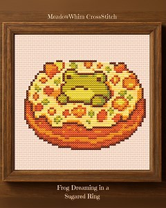 Frog Cross Stitch Pattern, Cute Kawaii Animal Embroidery Design,small Cross Stitch Pattern, Cottagecore Cross Stitch Pattern, Donut Design - Etsy