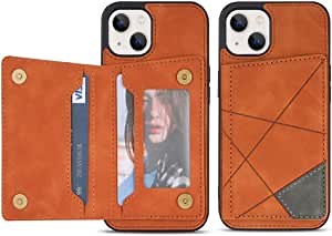 iPhone 13 Mini Case with Card Holder Purse Wallet Case for Women Men Small Phone Pouch Travel Bag iPhone 13 Mini Case Slim Protective PU Leather Back Cover Kickstand Folding Purse Brown