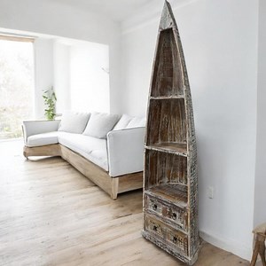 Hand-crafted Boat Bookcase With 2 Drawers Whitewashed Reclaimed Wood 81" Tall LAST 1! - Etsy
