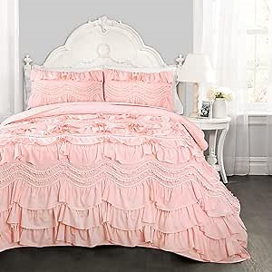Lush Decor Kemmy Quilt Ruffled Textured 2 Piece Twin Size Bedding Set, Peach/Blush