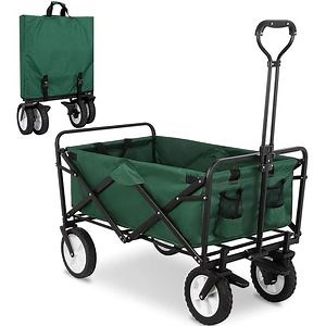 [Hot Item] Trolley of Home Collapsible Folding Outdoor Utility Wagon Heavy Duty Garden Cart with Wheel Brakes and 2 Cup Holders Adjustable Handle