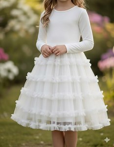 White Toddler Tutu Dress, Long Sleeve Tulle Flower Girl Dress, Tiered Ruffle Birthday Party Outfit, Winter Holiday Pageant Gown for Girls - Etsy