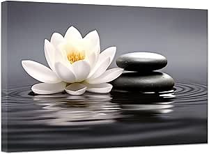 Zen Bathroom Wall Art White Lotus and Spa Stones Canvas Prints for Yoga Meditation Spiritual Room Picture Wall Decor Framed (Zen - 2, 20x30inch)