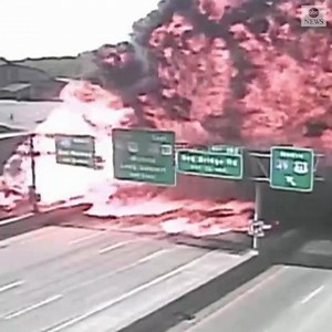 71K views · 716 reactions | FREEWAY INFERNO: A tanker truck fire shut down Interstate 49 for hours in both directions until Kansas City firefighters doused the blaze. https://abcn.ws/2odjzuJ | ABC News | Facebook