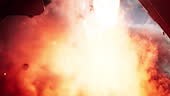 Close-up shot of Rocket Engine Ignition. Powerful and Hot Flames...