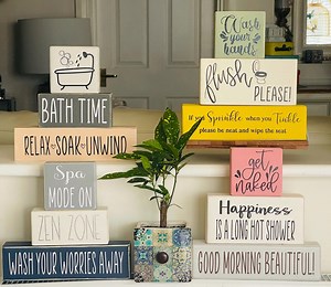 Wooden Signs-stacking Blocks-home Decor-bathroom/toilet/shower/spa Theme-choose Your Own Words & Colour Theme.! - Etsy UK