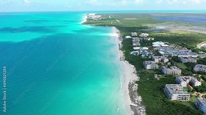 Cuba Cayo Santa Maria beach drone aerial 4K white sand shot cayo coco varadero caribbean sea waves atlantic ocean tropical turquoise paradise view Antilles landscape destination cuban coast coastlin