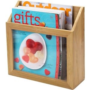 [Hot Item] Wall Mounted Natural Bamboo & Clear Acrylic Magazine Holder Rack