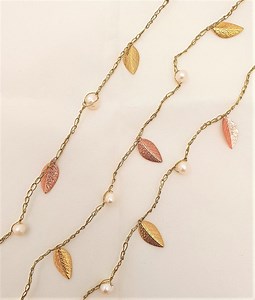 Gold Silk Open Necklace, Gold Rose Gold Leaves With Pearls, Leaf Y Necklace, Open Lariat Open Necklace Leaf, Botanical Jewelry, Gift for Her - Etsy