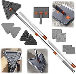 Baseboard Cleaner Tool with 78.7" Long Handle, 360° Rotating Wall Cleaner Mop with Squeegee, 180° Folding Ceiling Cleaning Tool with 8 Reusable Cleaning Pads for Cleaning Window Floor Tile Tub Wall