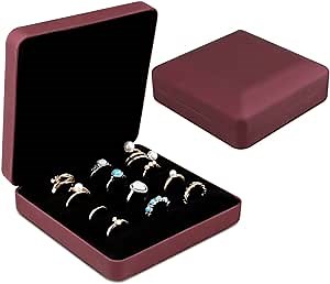 Jewelry Ring Organizer Box, Small Jewelry Box, Travel Jewelry Case, Portable Ring Storage Display Case, PU Leather Rings Tray Holder Box for Women, Man, Girl, Earring, Cufflink (Red)