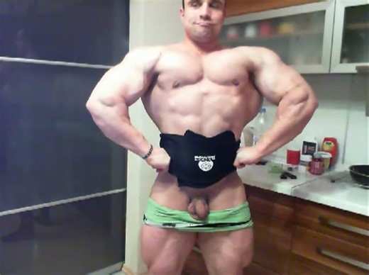 Slovak Bodybuilder Poses With Cock Out