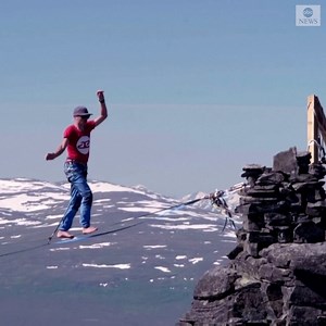Four German tight rope walkers successfully crossed a 1.3-mile line in Sweden at a height of almost 2000 feet, setting a new record. https://abcn.ws/3dSu39H | ABC News