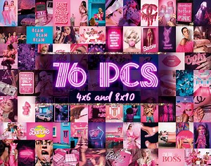 Hot Pink Wall Collage Kit Aesthetic Decor, Digital Collage, Pink Photo Collage Kit, Digital Wall Collage Prints Set of 76 PCS 4x6 and 8x10 - Etsy