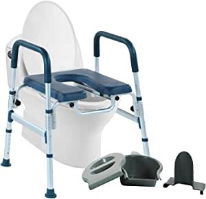 Bedside Commode Chair and Shower Chair for Seniors with Handles Convenient and Safer Toilet Alternative Softness-30° PVC Pad Large