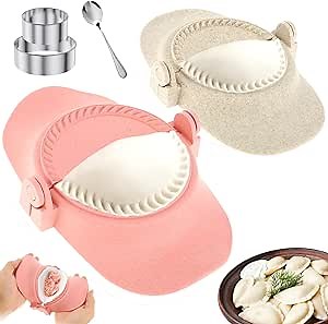 UKQRRTC 5Pcs Dumpling Maker Set Easy-Tool for Dumpling Wrapper Manual Dumpling Maker Mould with Dough Cutter and Spoon Dumpling Press Mold for Dumpling Kitchen, pink, white