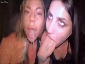 2 scat, piss, and vomit whores in a porta potty