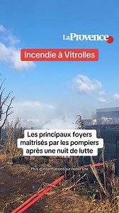 Incendie à Vitrolles Déclaré peu avant 23 heures, samedi 25 juillet 2026, dans un entrepôt de 2 000 m2 avenue de l'Europe à Vitrolles, le spectaculaire incendie a mobilisé 75 sapeurs-pompiers au plus fort du sinistre, au cours de la nuit. Si les principaux foyers sont désormais maîtrisés, les opérations se poursuivent ce dimanche matin #vitrolles #incendie #feu #pompiers