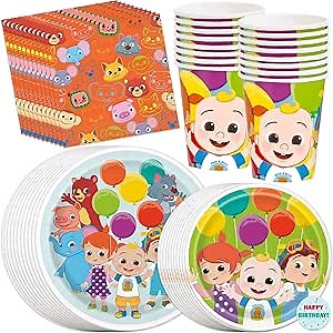 Cocomelon Party Supplies, Cocomelon Birthday Party Supplies - Serves 16 Guests - With Plates, Cups, Napkins and More