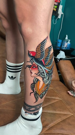 Colorful Tattoo Design Showcased in a Tattoo Studio