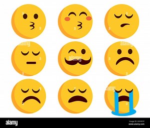 Smileys flat emoticon vector set. Emoticons smiley characters in kissing, crying and sad mood expressions isolated in white background for emoji Stock Vector Image & Art - Alamy