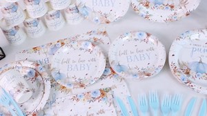 Blue Little Pumpkin Baby Shower Decorations Boy, Boho A Sweet Little Pumpkin is On The Way Plates and Napkins with Cups Forks and Knives Floral Fall Tableware for Autumn Thanksgiving Party, Serve 24