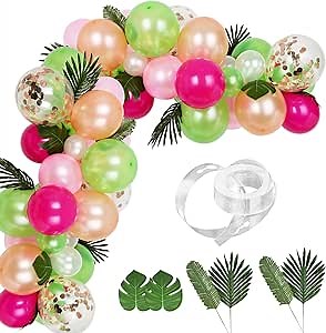 Auihiay 83 Pieces Tropical Balloons Garland Kit DIY Luau Balloon Arch Garland with Tropical Leaf and Balloon Strip for Tropical Theme Birthday Party Baby Shower