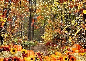 CapiSco 9x6Ft Fall Photography Backdrop Autumn Backdrops Maple Forest Golden Pumpkin Sunflower Background Thanksgiving Party Supplies Farm Harvest Banner Photo Booth