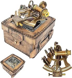 Brass Nautical - Brass Navigation Instrument Sextante Navegacion Marine Sextant in leather case - Slow Motion Mechanism