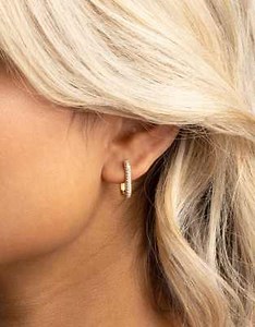 Lovisa Lovisa gold plated brass cubic zirconia rectangular hoop earrings in gold | ASOS