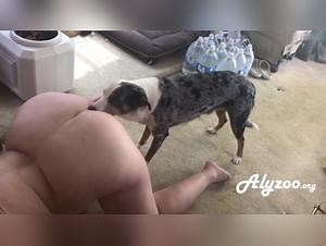 bbw tries to mount untrained dog for wild sex
