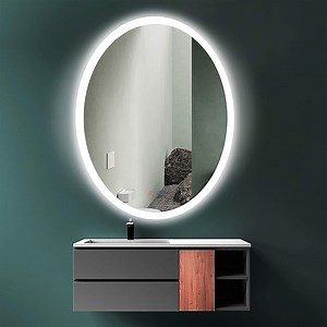 Furniture LED Lighted Mirror Large Wall Mount Vanity Mirror with Dimmer Switch Frameless Oval Backlit Mirror for Bathroom with Anti-Fog