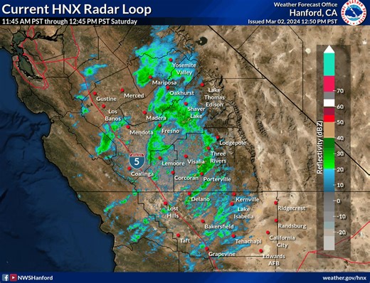 2.2K views · 77 reactions | The current radar over Central California shows some scattered showers in the San Joaquin Valley and snowfall in the Sierra Nevada. We continue to expect additional precipitation today into Sunday. #CAwx | US National Weather Service Hanford California | Facebook