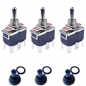 Silver Contact momentary Rocker Toggle Switch 15A 250V AC 6.35 Copper Tab Terminal with Rainproof Cap and Quick Crimp Terminal Connectors Mounting Hole φ12mm (6 pin ON-Off-ON momentary)