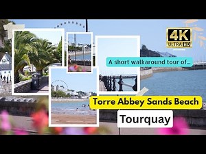 Torquay Beach, South Devon walking tour/ Torre Abbey Sands Beach/ 4K video