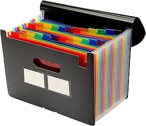 24 Pocket Expanding File Folder, Expandable Accordion File Organizer, Letter/A4 Paper Document Filling Organizer,Colored Tabs,Black